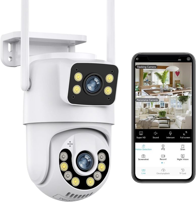 Photo 1 of 1080P PTZ Outdoor Security Camera, Dual Lens Linkage Wireless WiFi Cameras for Home Security, 360° View Auto Tracking Surveillance Camera with Human Detection, Color Night Vision, Two-Way Audio
