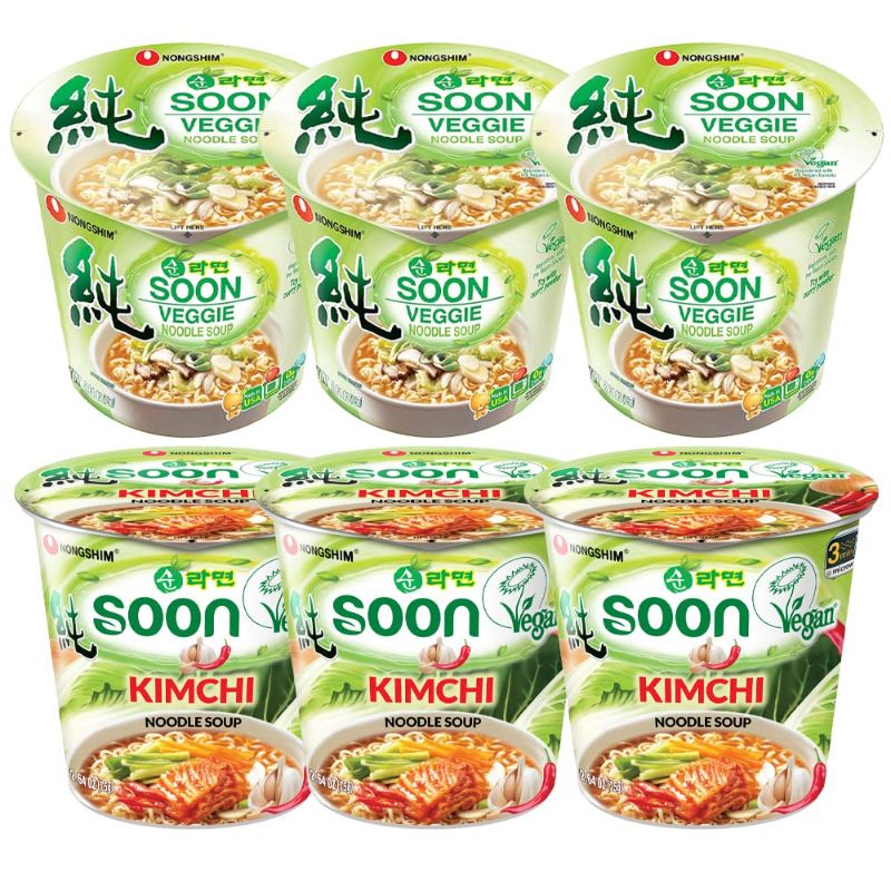 Photo 1 of 
Nongshim Soon Cup Noodle Soup Combo Pack (Soon Veggie Noodle Soup 3 Packs + Soon Kimchi Noodle 3 Packs) / Total 6 pack