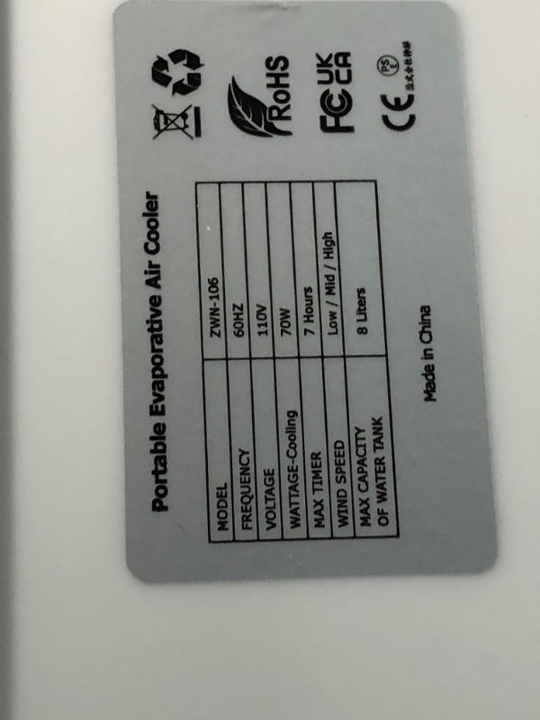 Photo 6 of ***USED - DAMAGED - LID RIPPED OFF - POWERS ON - UNABLE TO TEST FURTHER - SEE PICTURES***
Portable Air Conditioners, 2024 New Quiet Swamp Cooler with 8 Liter Water Tank, Remote Control, 3 Speeds, 70° Oscillation, Fast Cool Air Conditioner Portable for Roo