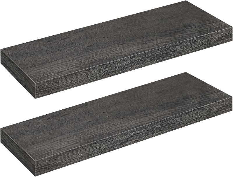 Photo 1 of (READ FULL POST) HOOBRO Floating Shelves, Wall Shelf Set of 2, 23.6 Inch Hanging Shelf with Invisible Brackets, for Wall Decor in Bathroom, Bedroom, Toilet, Kitchen, Living Room, Office, Charcoal Gray BC60BJ01
