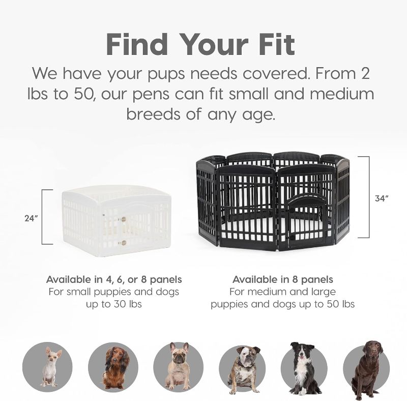 Photo 3 of (READ FULL POST) IRIS USA Dog Playpen, 8-Panel 34" Pet Playpen with Door, Indoor/Outdoor Dog Pen, 63 x 63 x 34, Foldable, Customizable, White
