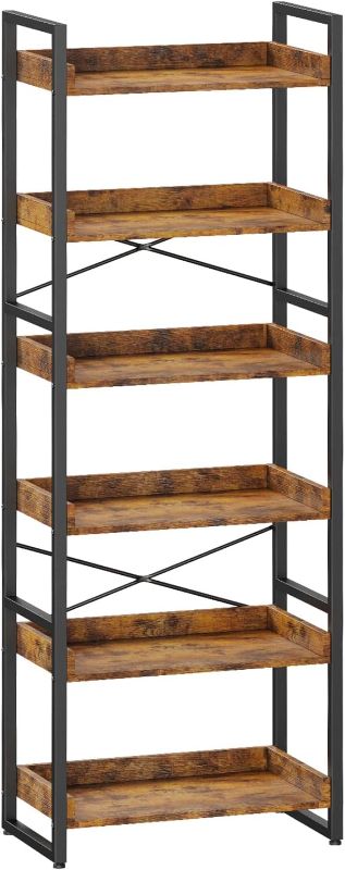 Photo 1 of 6-Tier Bookshelf, Industrial Bookcase, Office Shelf Storage Organizer, Free Standing Storage Shelving, Vintage Storage Rack, Metal Frame Display Rack for Living Room
