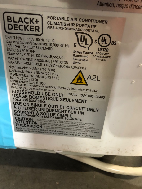 Photo 5 of ***USED - POWERS ON - UNABLE TO TEST FURTHER - NO PACKAGING - MISSING NUMEROUS PARTS - SEE PICTURES***
BLACK+DECKER 10,000 BTU Portable Air Conditioner up to 450 Sq.Ft. with Remote Control,White White 1 Count (Pack of 1)