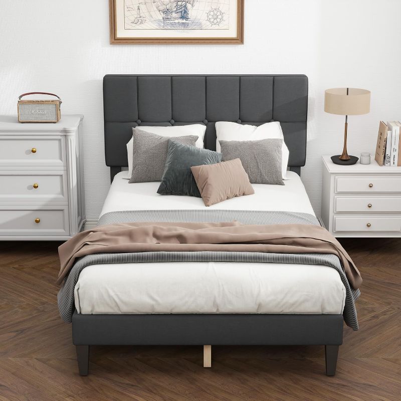 Photo 1 of 
IULULU Twin Size Upholstered Platform Bed Frame with Adjustable Headboard, No Box Spring Needed with Sturdy Wooden Slats Support, Non-Slip and Noise-Free,.