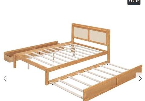 Photo 1 of ***SEE NOTES***
Full Size, Elegant Bed Frame with Rattan Headboard and Sockets, Ample Storage Space, Versatile Pull-Out Bed