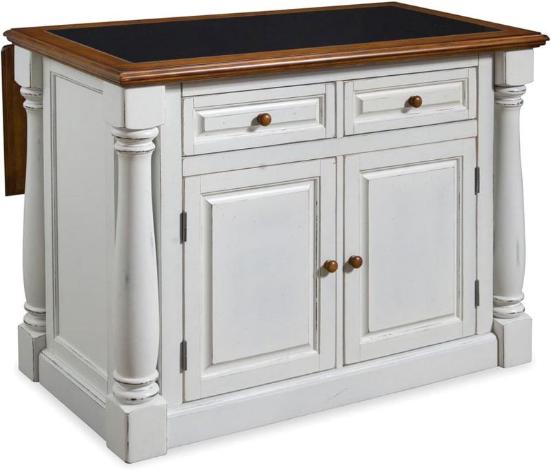 Photo 1 of 
Box 1 & 2 of 3***Home Styles Monarch White Kitchen Island with Distressed Oak Top, Black Granite Top Inset, Hardwood, Breakfast Bar, Two Drawers, Two Wood Panel Doors, and...
Color:Granite Top
Style:Island