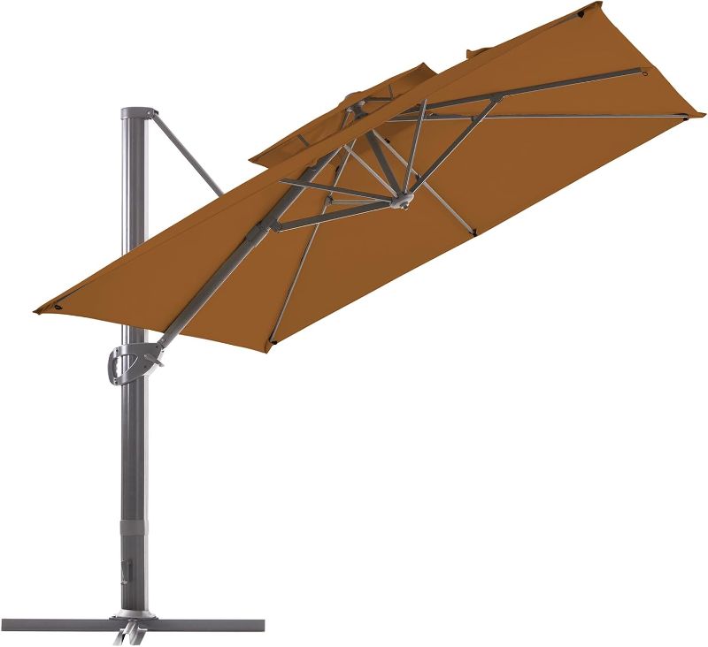 Photo 1 of 
BLUU REDWOOD 10 FT 2 Tier Square Patio Umbrella Offset Cantilever Outdoor Umbrella Aluminum Market Hanging Umbrellas with 360° Rotation Device and Unlimited...