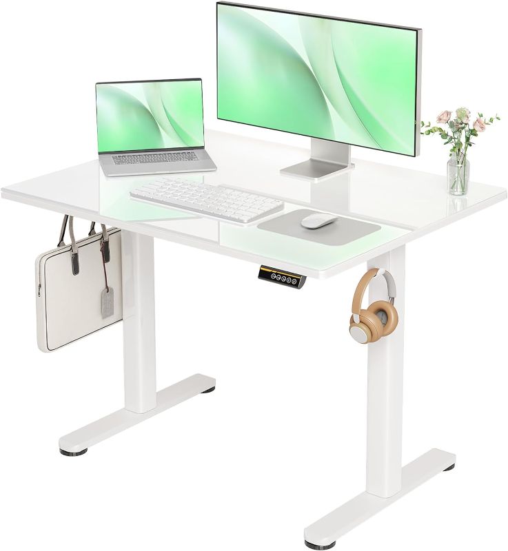 Photo 1 of 
Claiks Glass Standing Desk, Small Electric Standing Desk Adjustable Height, 40 Inch Adjustable Stand Up Desk, Quick Install Home Office Computer Desk, Super...