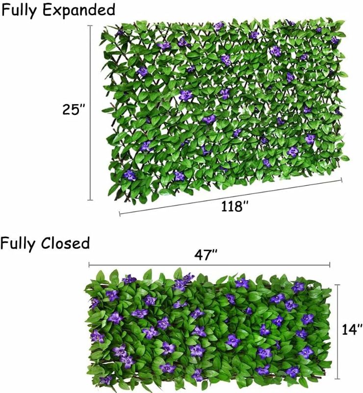 Photo 4 of (READ FULL POST) Expandable Fence Privacy Screen for Balcony Patio Outdoor,Decorative Faux Ivy Fencing Panel,Artificial Hedges (Single Sided Leaves) (1, Green Flowers) 1 Green Flowers