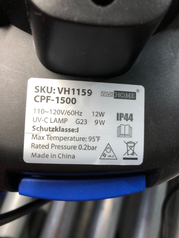 Photo 4 of ***USED AND DIRTY - DOESN'T POWER ON - UNABLE TO TROUBLESHOOT - SEE PICTURES - MISSING CRANK***
VIVOHOME Pressurized Biological Pond Filter with 9-watt Light, Suitable for Koi Ponds of up to 500 Gallons or Ornamental Ponds of up to 1050 Gallons