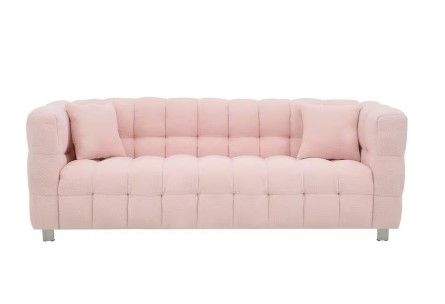 Photo 1 of 80 in. Wide Square Arm Teddy Fabric Modern Rectangle Upholstered Sofa in Pink
