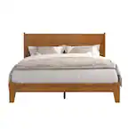 Photo 1 of Abby Retro Amber Walnut Wood Frame Queen Platform Bed With Headboard
