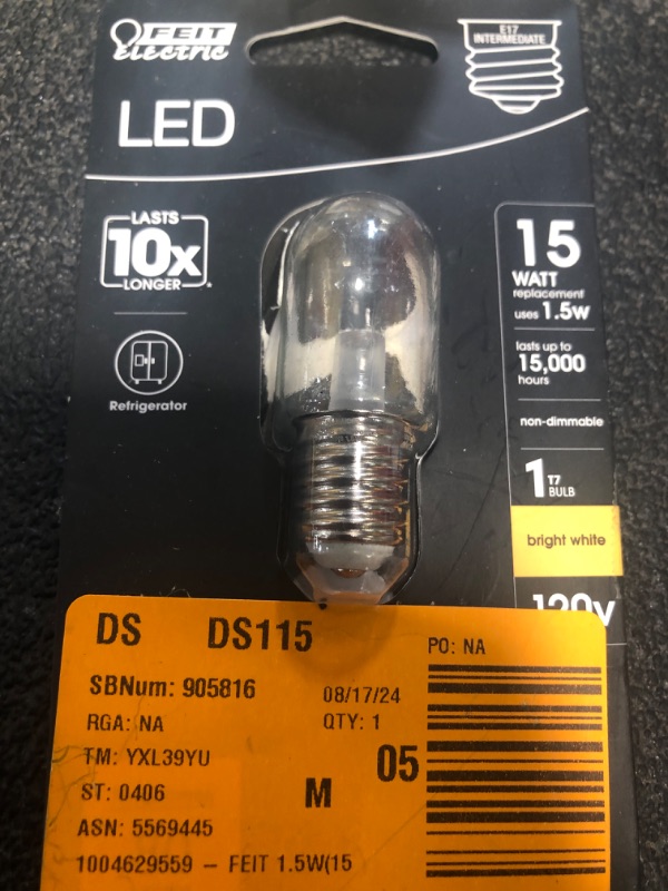 Photo 1 of 1.5W (15W Replacement) Bright White (3000K) E17 Base T7 Intermediate Appliance LED Light Bulb
