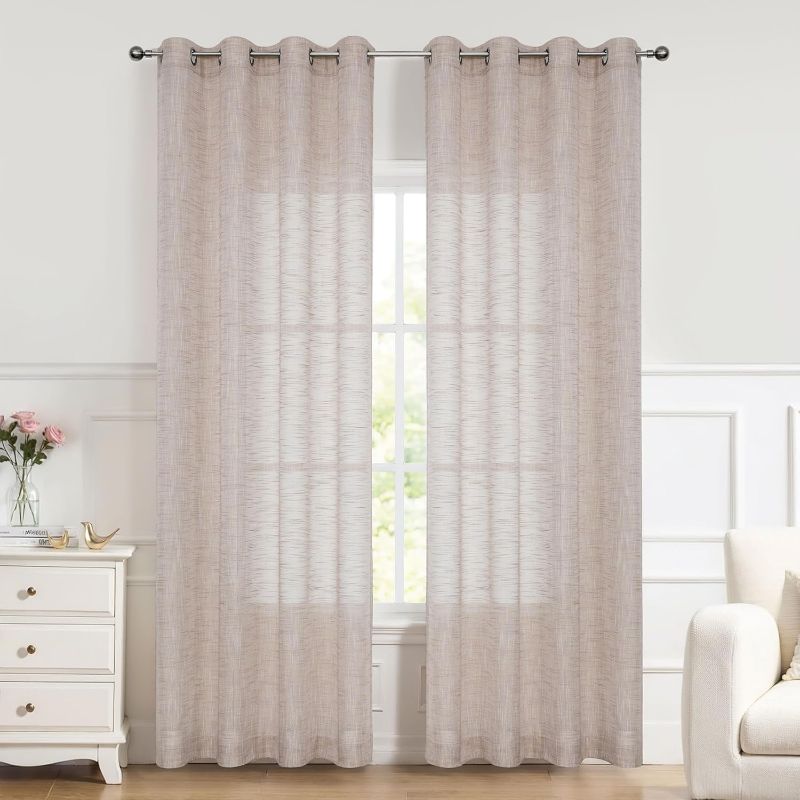 Photo 1 of (READ FULL POST) Central Park Coral Sheer Curtain Metallic Sparkling Decorative Window Treatment Linen Texture for Living Room and Bedroom Drapes with Grommets Bliss Rustic Farmhouse Curtains, 50"x84"x2, Blush 50"x84"x2 Coral