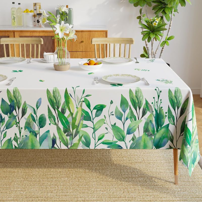 Photo 1 of 
Romanstile Spring Summer Tablecloths for Rectangle Tables, Waterproof Stain Resistant Polyester Fabric Table Cover Green Leaves Pattern Table Cloth