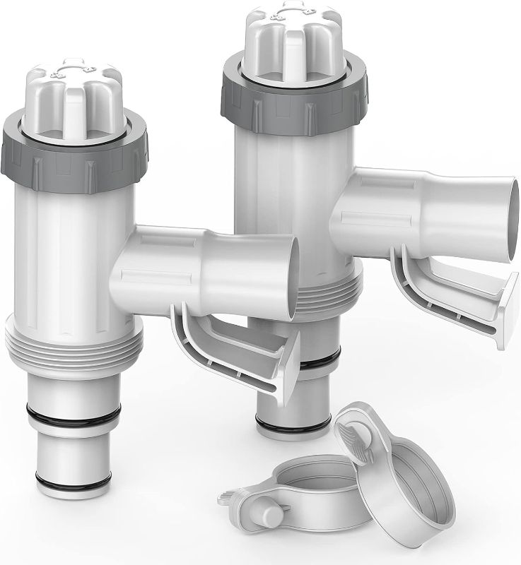 Photo 1 of 2 Set Pool Hose Adapter for Above Ground Swimming Pool with 1.5" Diameter Pool Pump Hose Pool Replacement Parts with Plunger Valve and Pool Pipe Holder for Filter Pump Accessories (Gray)