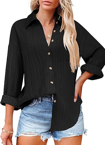 Photo 1 of  Womens Button Down Shirts Casual Long Sleeve Dress Shirt Textured Collared Work Blouse Top with Pocket
SIMILAR TO PHOTO