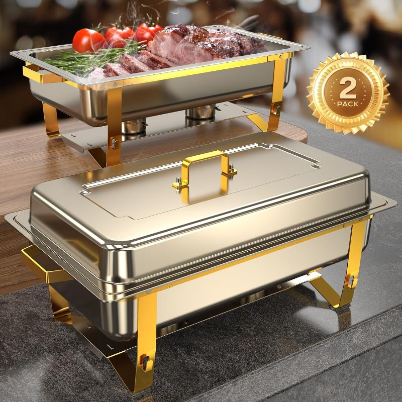 Photo 1 of (READ FULL POST) Chafing Dishes for Buffet 2 Pack, 8QT [Elegant & Sturdy] Chafing Dish Buffet Set, Stainless Steel Chafers and Buffet Warmers Sets, [High Grade Gold & Silver Colors] Food Warmers for Parties,Wedding
