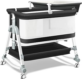 Photo 1 of 4 in 1 Bedside Bassinet for Baby, Portable Baby Bassinet with Wheels, Baby Crib with Changing Station, Mattress Included and Storage, Foldable Travel Bassinet for Baby/Infant/Newborn - Mesh