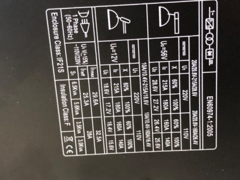 Photo 8 of ***USED - POWERS ON - UNABLE TO TEST FURTHER - MIGHT BE MISSING PARTS***
hynade Tig Welder TIG215A, HF ARC/TIG/Stick TIG Welders 215 Amp 110/220V Dual Voltage TIG Welding Machine