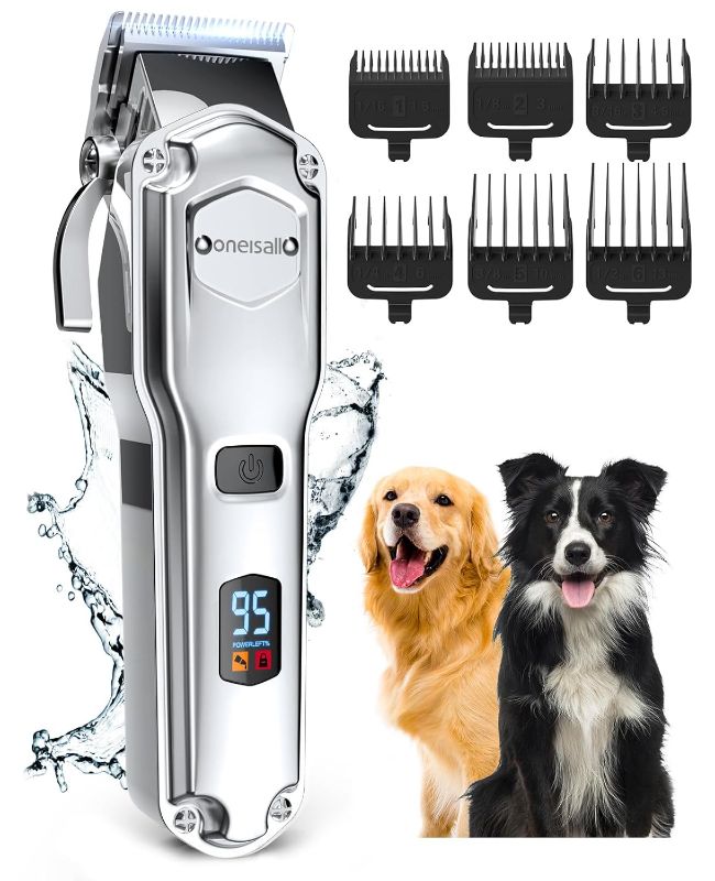 Photo 1 of ***SEE NOTES*** 
oneisall Dog Clippers for Grooming for Thick Heavy Coats/Low Noise Rechargeable Cordless Pet Shaver with Stainless Steel Blade/Waterproof Dog Shaver for Dogs Pets and Animals (Sliver)
