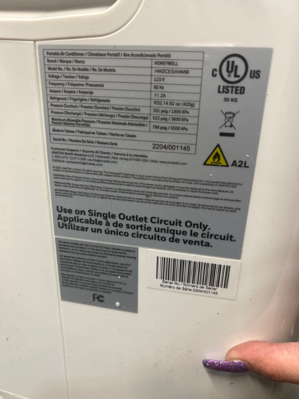 Photo 3 of ***FAN INSIDE MAKES CLICKING SOUND WHEN ON , STILL VERY COLD AND FUNCTIONAL ****Honeywell 8,000 BTU Smart WiFi Portable Air Conditioner For Bedroom, Office, Living Room, Kitchen, 115V, Cools Up to 350 Sq. Ft. with Dehumidifier, Remote Control and Alexa Vo