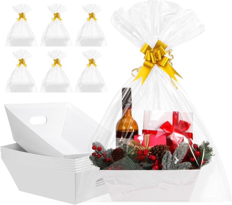 Photo 1 of AFOROEOA 10PACK White Baskets For Gifts Empty, 10x12”Thick Kraft Gift Basket with 10 Bows 10 Bags Empty Gift Baskets for Christmas, Easter, Birthdays, Snacks, Farmers Market
