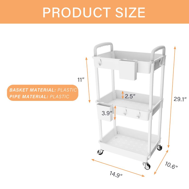 Photo 1 of (wHITE AND SILVER) 3 Tier Rolling Utility Cart with Drawer,REBECAT Utility Cart Made of Multifunctional Storage Organizer Tool for Kitchen,Bathroom,Living Room,Office
