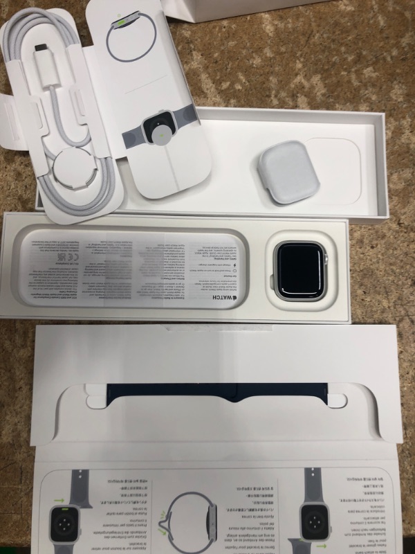 Photo 2 of Apple Watch Series 9 [GPS 41mm] Smartwatch with Silver Aluminum Case with Storm Blue Sport Band S/M. Fitness Tracker, ECG Apps, Always-On Retina Display, Water Resistant Silver Aluminum Case with Storm Blue Sport Band 41mm Case S/M - fits 130–180mm wrists