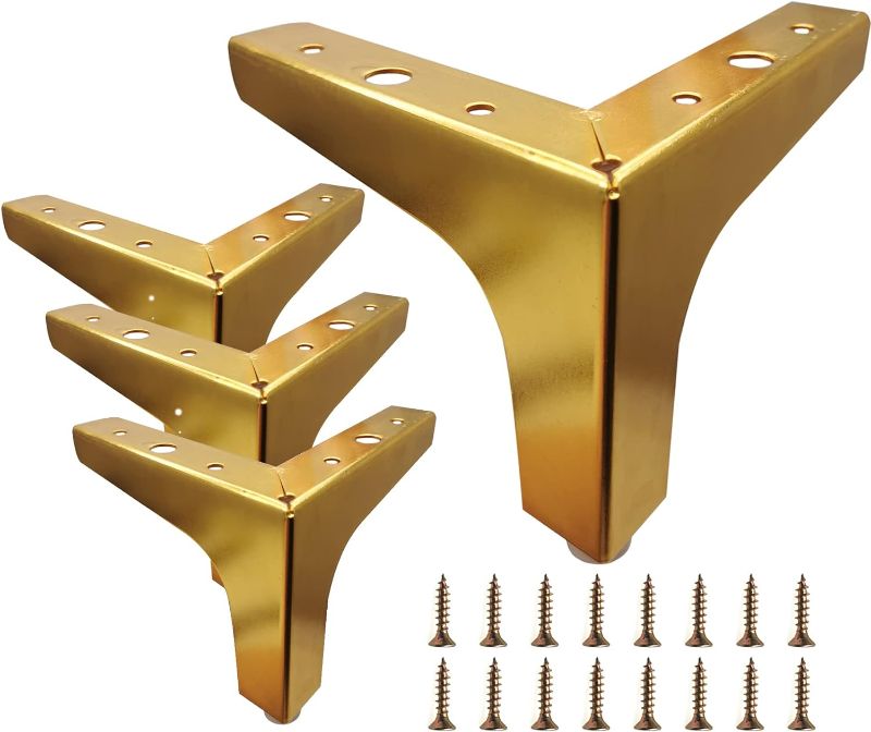Photo 1 of 4 Inch Furniture Legs, Set of 4 Metal Furniture Legs Modern Triangle Feet Luxury Gold for Sofa Cabinet Cupboard Couch Chair Ottoman
