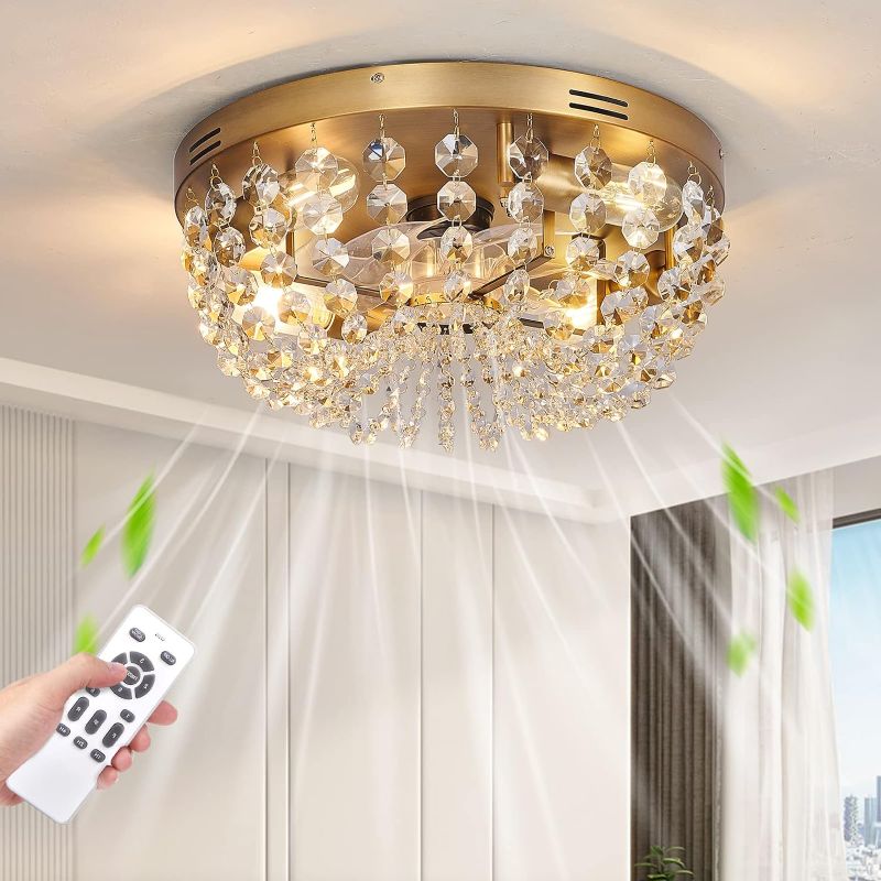 Photo 1 of 16.5" Small Ceiling Fans with Lights, Indoor Modern Crystal Ceiling Fan Light Fixtures with Remote Control, 6 Speeds Gold Ceiling Fans with Lights for Kids Room Bedroom Kitchen
