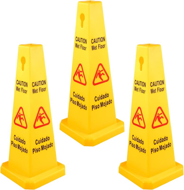 Photo 1 of 
VEVOR 3 Pack Floor Safety Cone, Yellow Caution Wet Floor Signs, 4 Sided Floor Wet Sign, Public Safety Wet Floor Cones Bilingual Wet Sign Floor for Indoors...
Size:3 Pack Floor Safety Cone