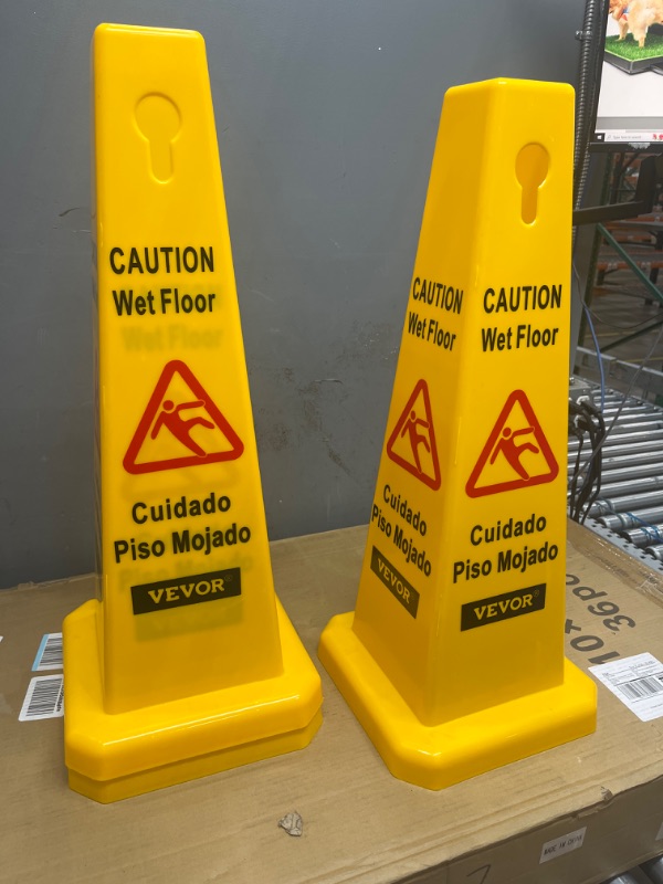 Photo 1 of 
VEVOR 3 Pack Floor Safety Cone, Yellow Caution Wet Floor Signs, 4 Sided Floor Wet Sign, Public Safety Wet Floor Cones Bilingual Wet Sign Floor for Indoors...
Size:3 Pack Floor Safety Cone
