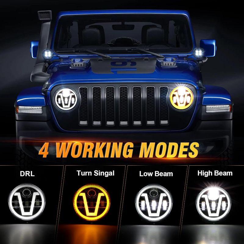 Photo 1 of (READ FULL POST) 7 inch Round Led Headlight Assembly Fit For Jeep Wrangler DRL Amber Turn Signal Compatible with Jeep Wrangler JK TJ LJ CJ, H4-H13 Adapter