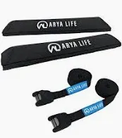 Photo 1 of Arya Life 19" Aero Rack Pads with 2 x 10 Ft Tie Down Straps for Surfboard, SUP Paddleboard, Snowboard, Soft Roof Rack Pads, (Pair), Black