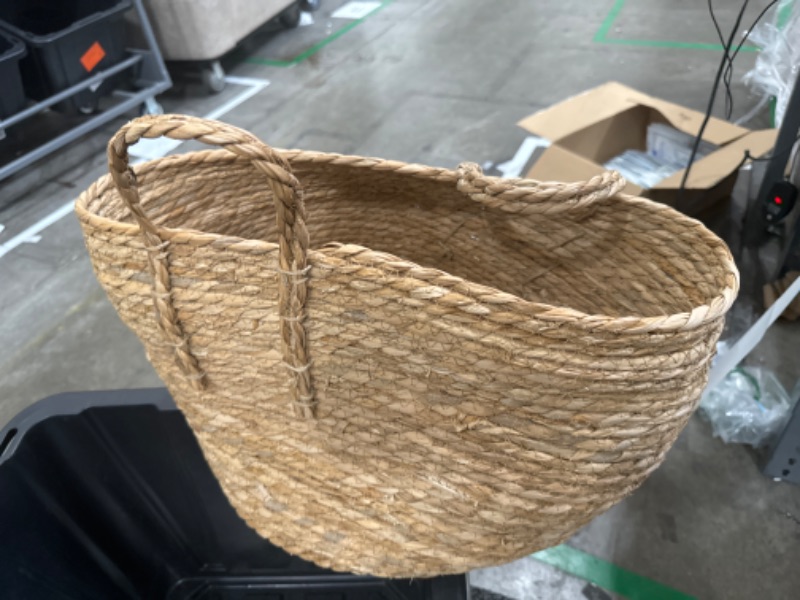 Photo 1 of *BENT** Decorative Round Large Wicker Woven Rope Storage Blanket Basket with Braided Handles
