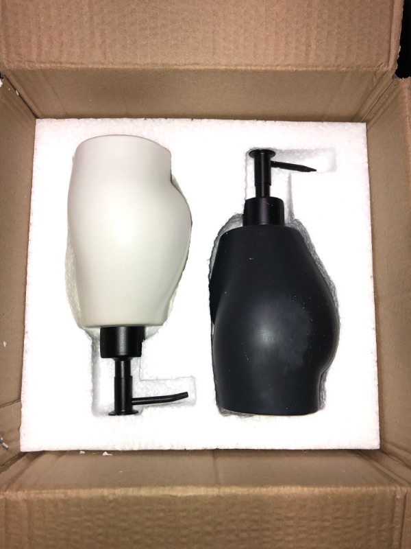 Photo 1 of (READ FULL POST) Ceramic Butt Soap Dispenser Pump Bottle, Liquid Hand Soap Dispenser Set Refillable Soap Dispenser for Bathroom, Minimalist Kitchen Dish Soap Dispenser (Black & WHITE)
