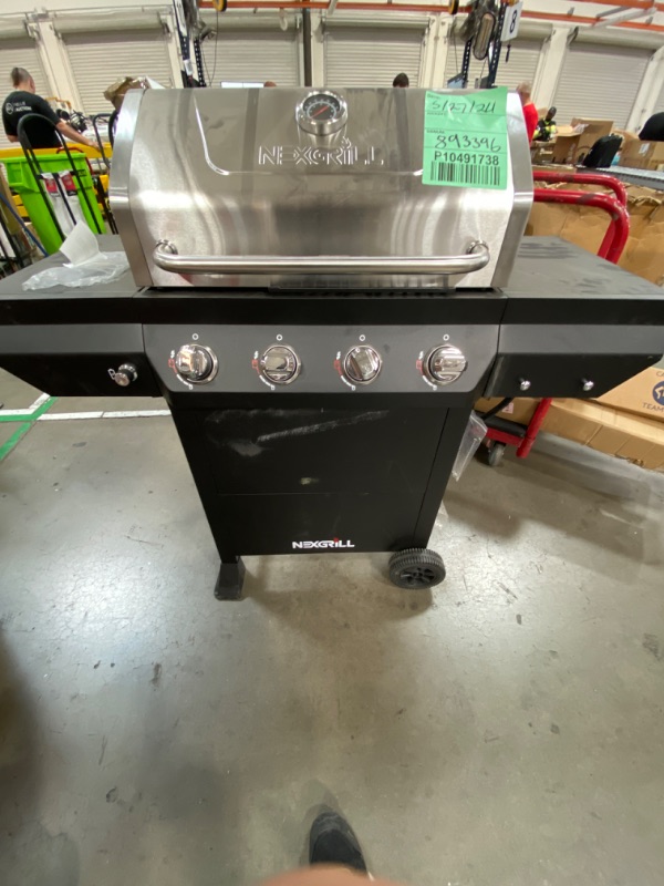 Photo 6 of 4-Burner Propane Gas Grill in Black with Stainless Steel Main Lid 
