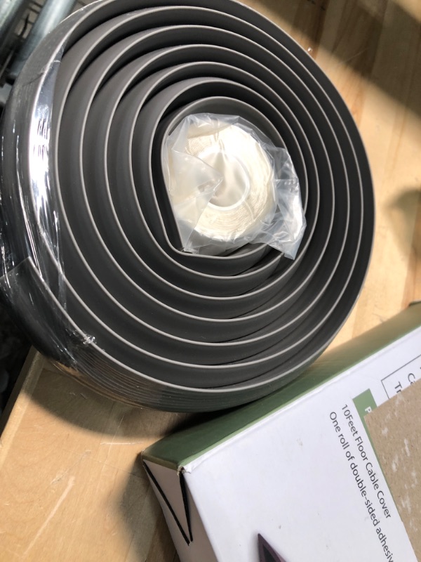Photo 1 of 10FT Floor Cord Cover, Grey Cord Hider Floor, Durable Cord Covers for Wires on Floor, Cable Floor Cover Power Cord Cover, Floor Cord Protector Hide Cords on Floor Cord Cavity: 0.47" W x 0.24" H 10 feet Grey