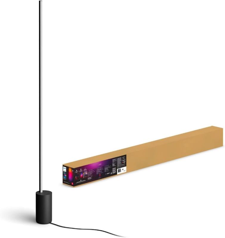 Photo 1 of *MISSING PARTS* UNABLE TO TEST* Philips Hue Gradient Signe Floor Lamp, Compatible with Alexa, Apple Homekit and Google Assistant, Bluetooth Compatible, Flowing Multicolor Effect, Black, 1 Count (Pack of 1)
