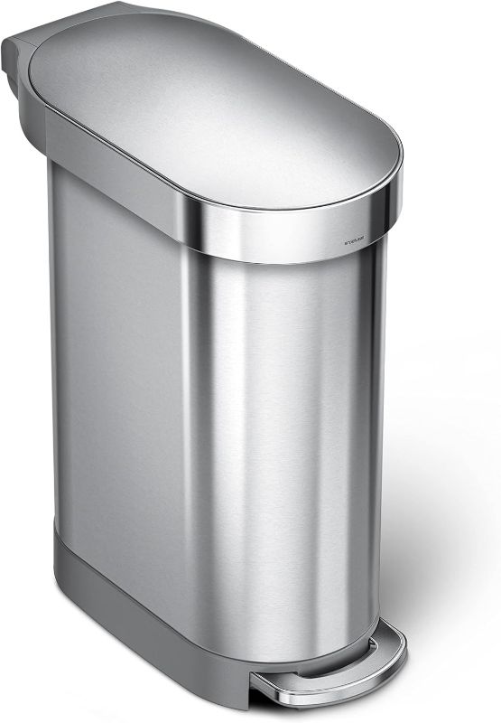 Photo 1 of 
simplehuman 45 Liter / 12 Gallon Slim Hands-Free Kitchen Step Trash Can, Brushed Stainless Steel
Color:Brushed