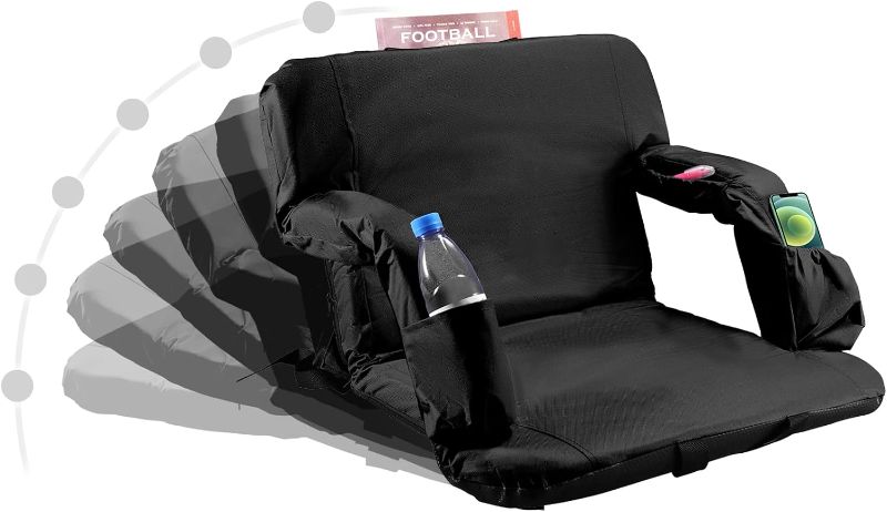 Photo 1 of 
2 Pack**Stadium Seats for Bleachers with Back Support and Thick Padded Cushion,24" Extra Wide Portable Reclining Folding Chair with Optional Arms, 4 Pockets and...
Color:Black