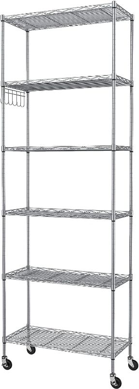 Photo 1 of 
Homdox 6-Tier Storage Shelf Wire Shelving Unit Free Standing Rack Organization with Caster Wheels, Stainless Side Hooks, Silver Gray