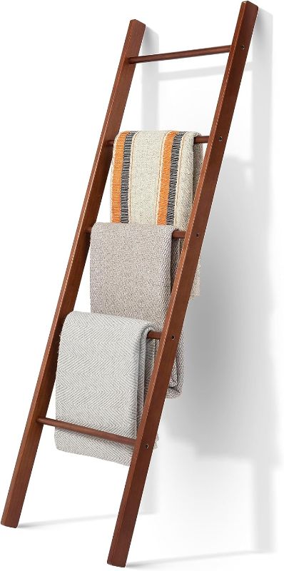 Photo 1 of 5 Ft Wooden Blanket Ladder - Quilt Ladder for Bedroom | Wood Ladder Decor | Decorative Ladder for Blankets - Easy to Assemble | Wooden Ladder for Blankets | Farmhouse Ladder Blanket Holder