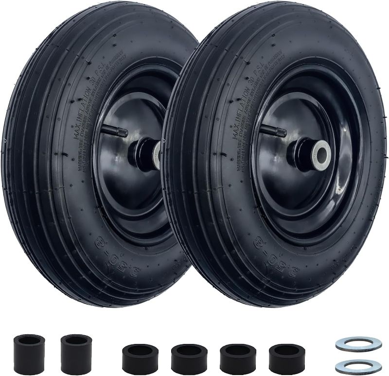 Photo 1 of 2-Pack 14.5-Inch Wheelbarrow Tire.3.50-8" Pneumatic Tires and wheels with 3"- 7" Center Hub and 5/8" Bushings for Wheelbarrow Lawn Mover Replacement.