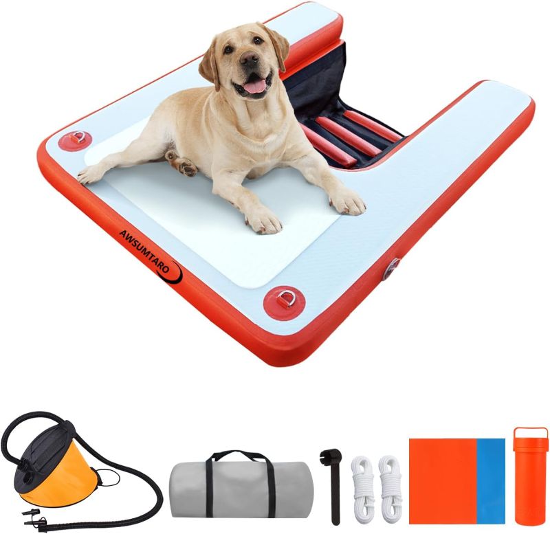 Photo 1 of (READ FULL POST) Inflatable dog dock,Inflatable Dog Raft ?Water Sports Floating platform Swimming Pool, boat dock ramp ladder | Dog On Water Ladder Steps | for Swimming Pets Up 120Kilograms
