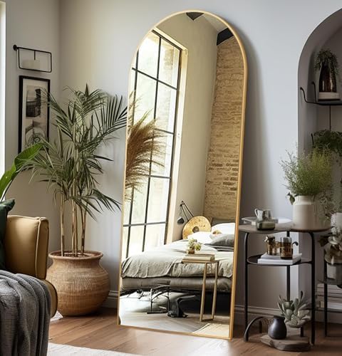 Photo 1 of 65"×22" Arched Full Length Mirror, Floor Mirror with Stand, Standing Hanging or Leaning Against Wall Full Body Mirror, Wall Mirror for Bedroom Living Room - Gold