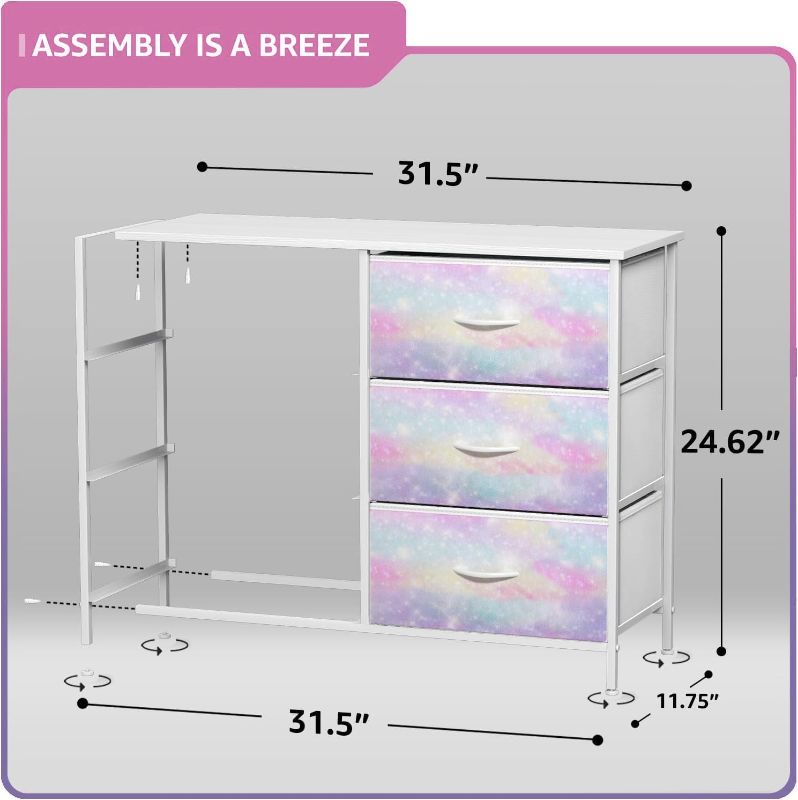 Photo 3 of (READ FULL POST) Sorbus Kids Dresser with 6 Drawers - Storage Chest Organizer Nightstand - Steel Frame, Wood Top, Tie-Dye Fabric Bins for Clothes - Wide Furniture for Bedroom, Hallway, Nursery, Closet, & Apartment 6-Drawer Rainbow Sparkle