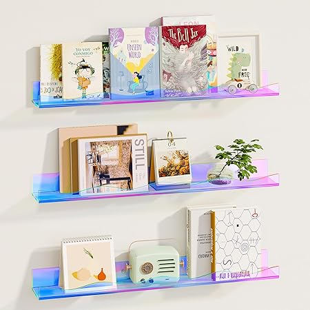 Photo 1 of ***(ONLY 2 SHELVES)***
Fixwal Acrylic Nursery Shelves, 24 Inch Floating Wall Mounted Nursery Shelves, Set of 3 Floating Bookshelves for Kids and Nursery (Iridescent)
