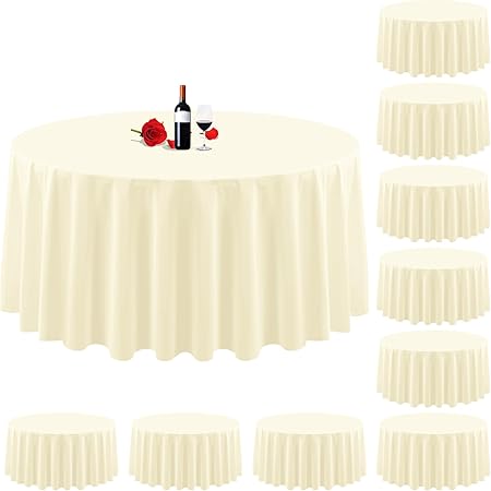 Photo 1 of 10 Pack Beige Tablecloth Round Tablecloth 120 Inch Cream Round Tablecloth Washable Polyester Fabric Bulk Linen Tablecloths Round Table Cover Table Cloths for Parties Wedding Banquet Buffet Dinning
